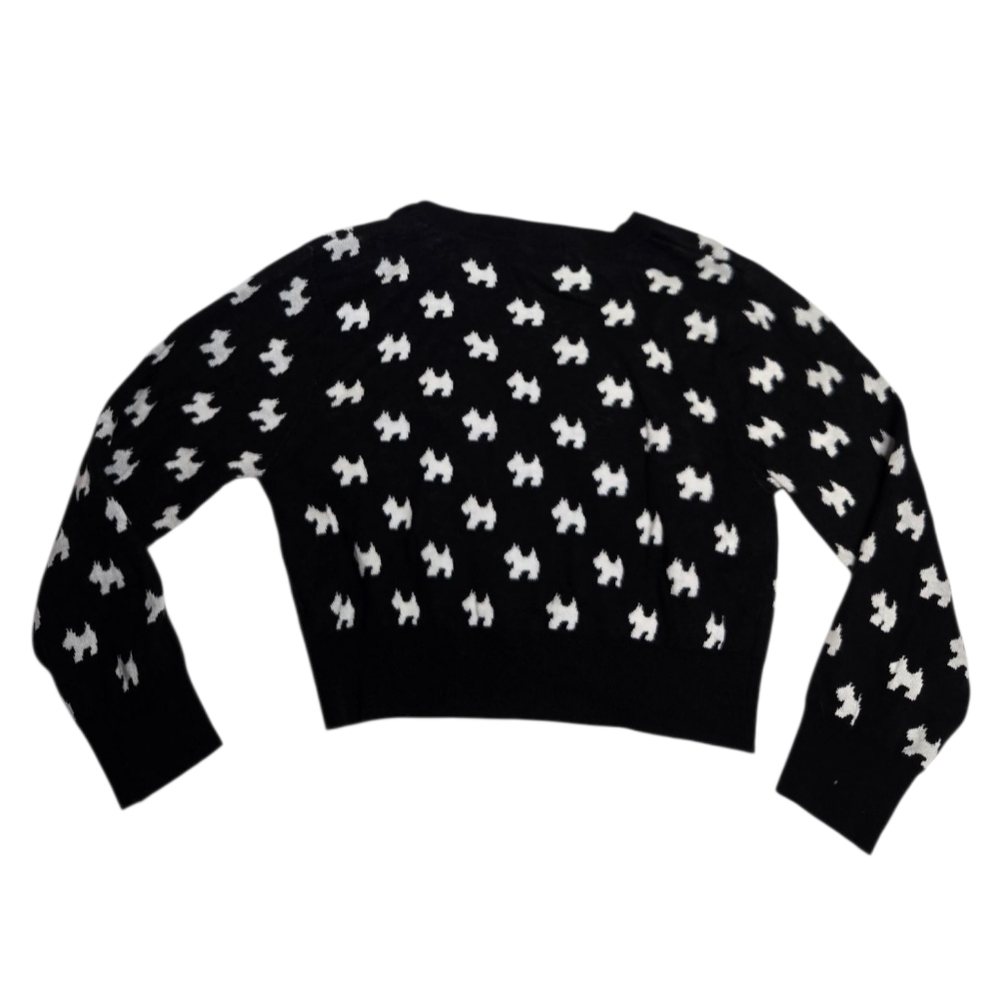 YEMAK black and white cropped Scottie dog button up cardigan sweater L - Picture 4 of 9